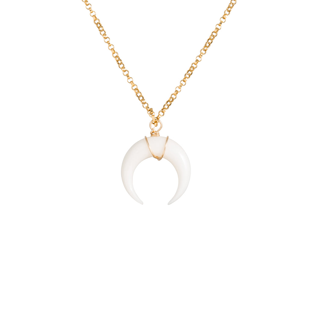 Small White Crescent Moon Necklace in Gold