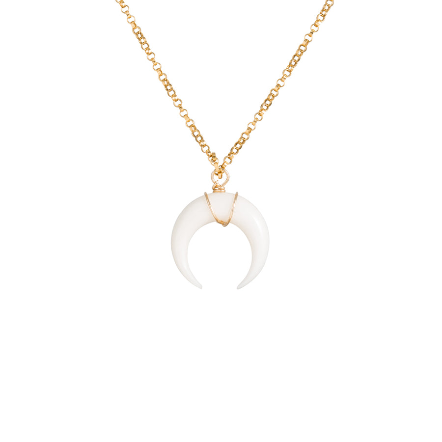 Small White Crescent Moon Necklace in Gold