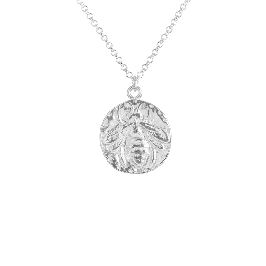 Silver Queen Bee Disc Necklace