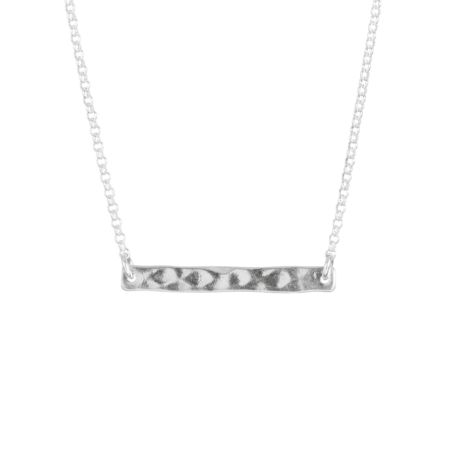 Hammered Rectangle Bar Necklace in Silver