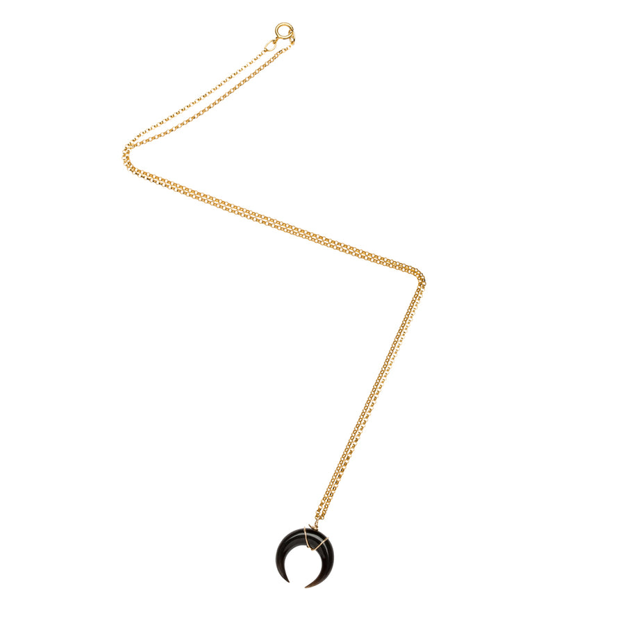 Small Black Crescent Moon Necklace in Gold
