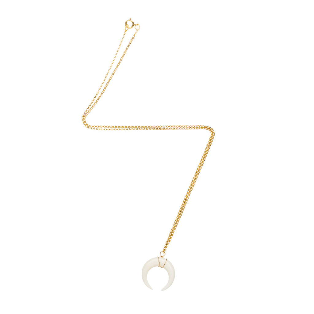 Small White Crescent Moon Necklace in Gold