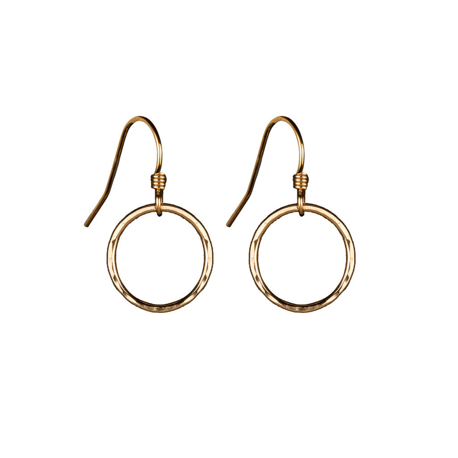 Thin Hammered Circle Earrings in Gold