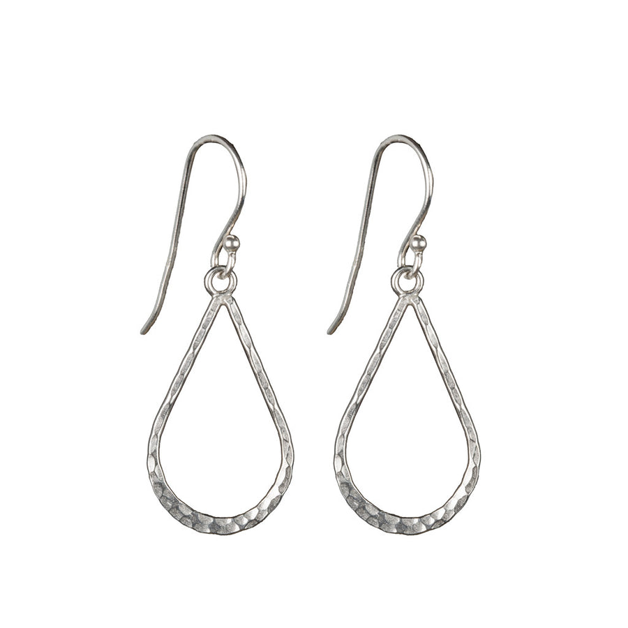 Large Hammered Teardrop Hoop Earrings in Silver