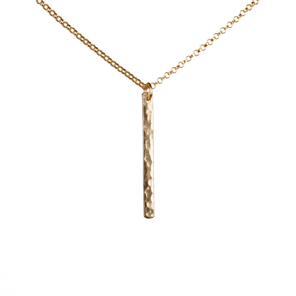 Gold Necklace with Vertical Gold Bar Pendant