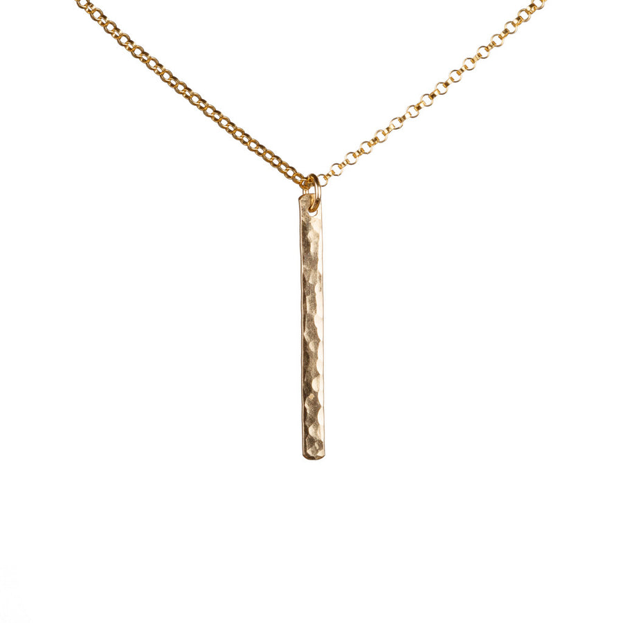 Gold Necklace with Vertical Gold Bar Pendant