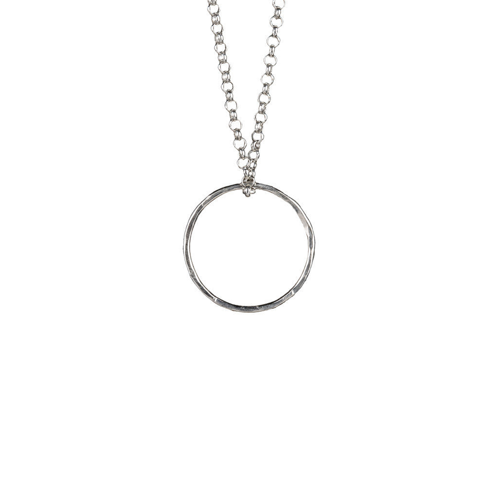 Silver Necklace with a Hammered Circle