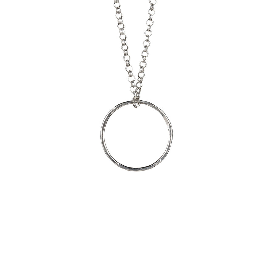 Silver Necklace with a Hammered Circle