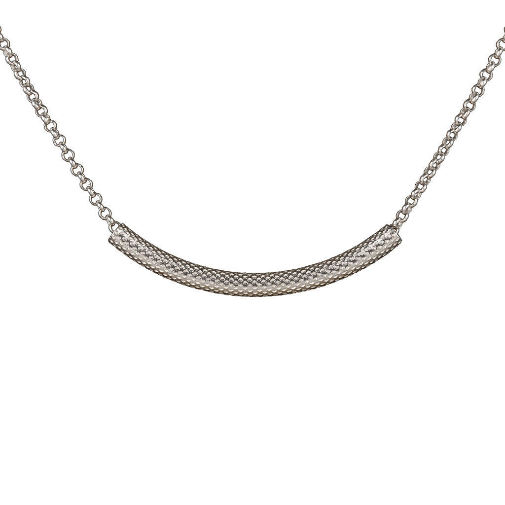 Silver Necklace with Thick curved Tube Bar