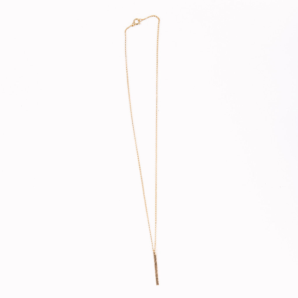 Gold Necklace with Vertical Gold Bar Pendant