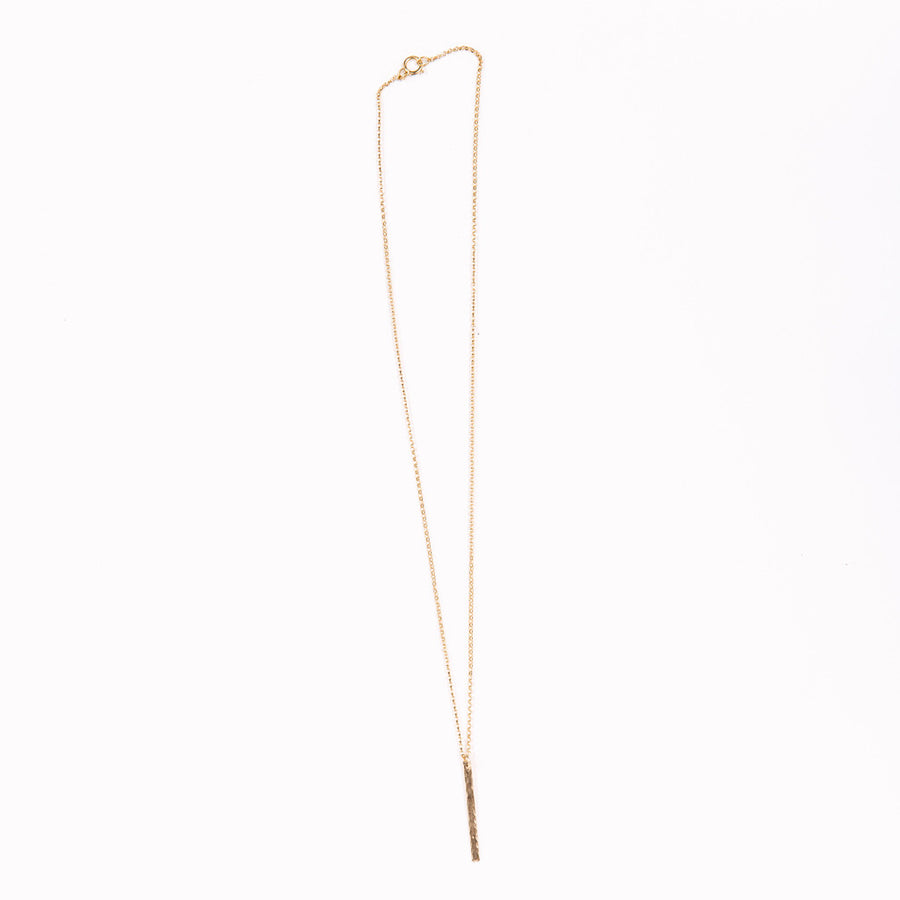 Gold Necklace with Vertical Gold Bar Pendant