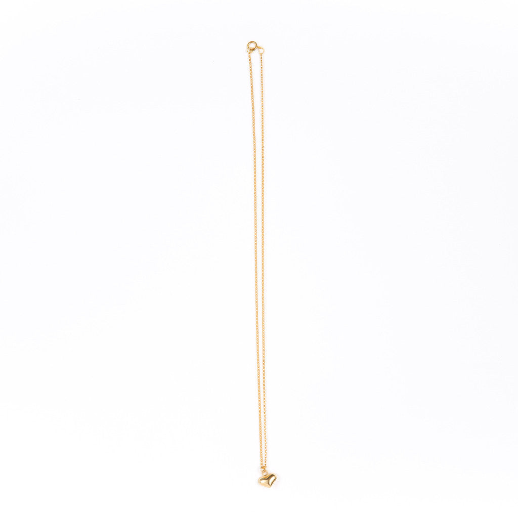 Puffed Heart Charm Necklace in Gold