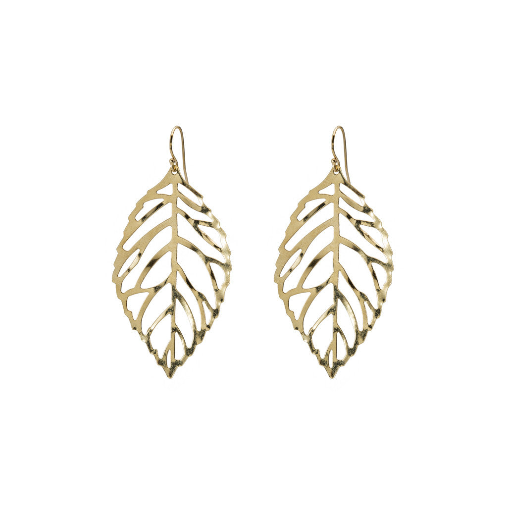 Large gold leaf earrings