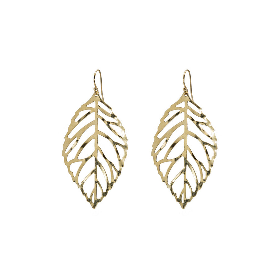 Large gold leaf earrings